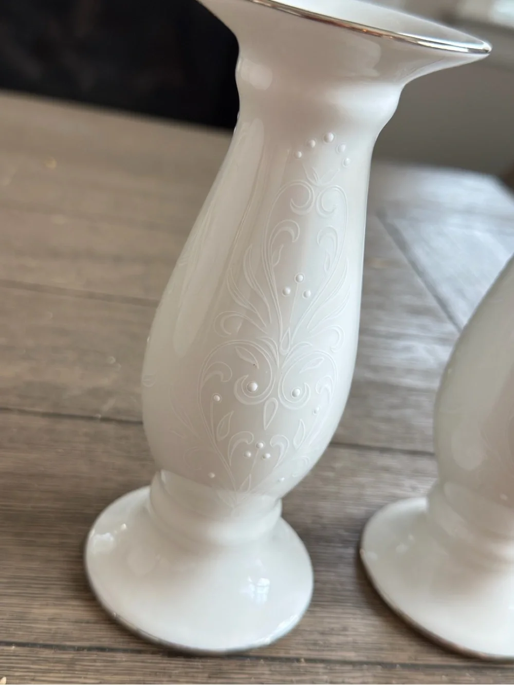 NEW White porcelain Lenox wedding promise opal innocence candlesticks